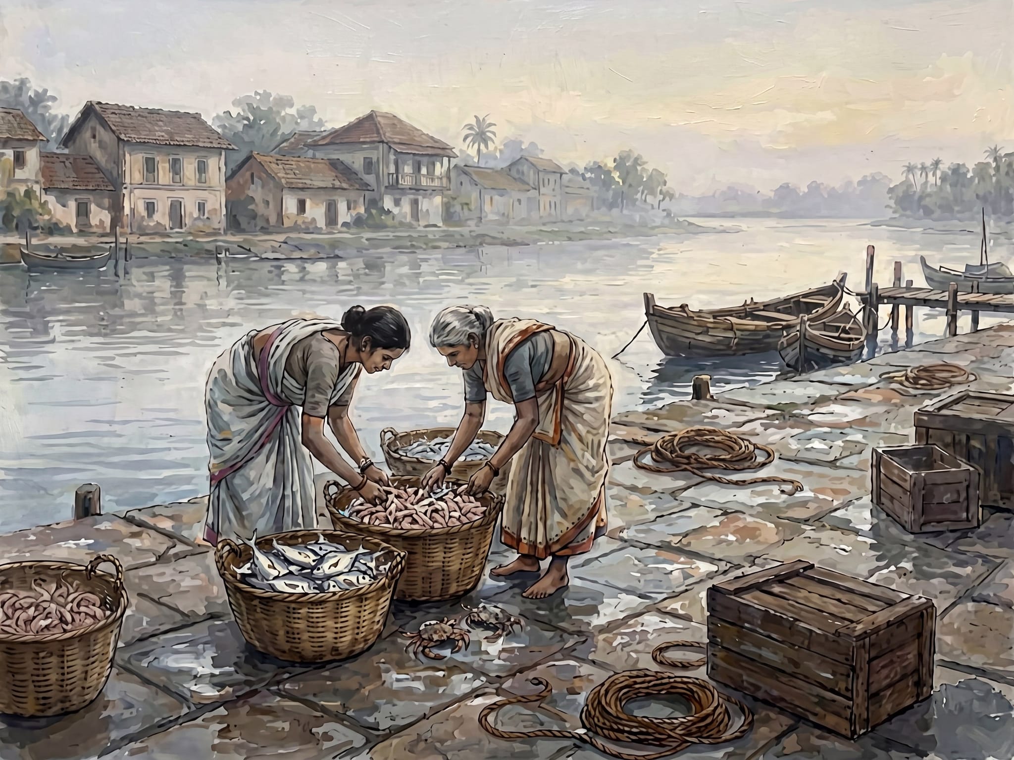 Goan Fisherwomen at the Riverside Market: Oil