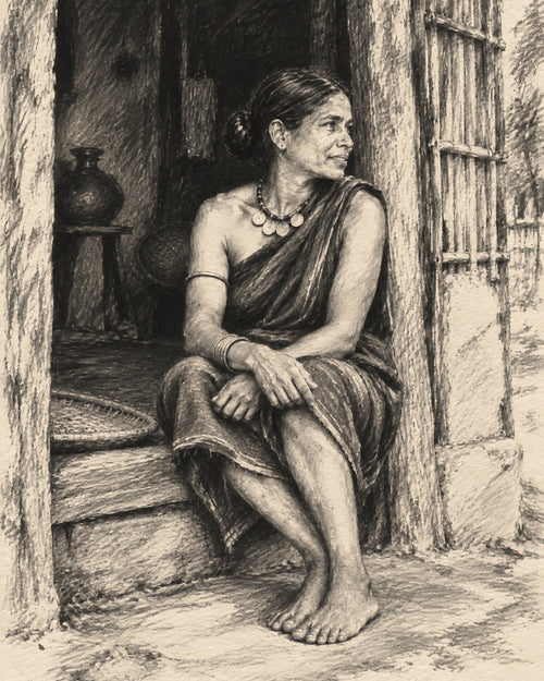 Bastar Doorway | Charcoal Art Print