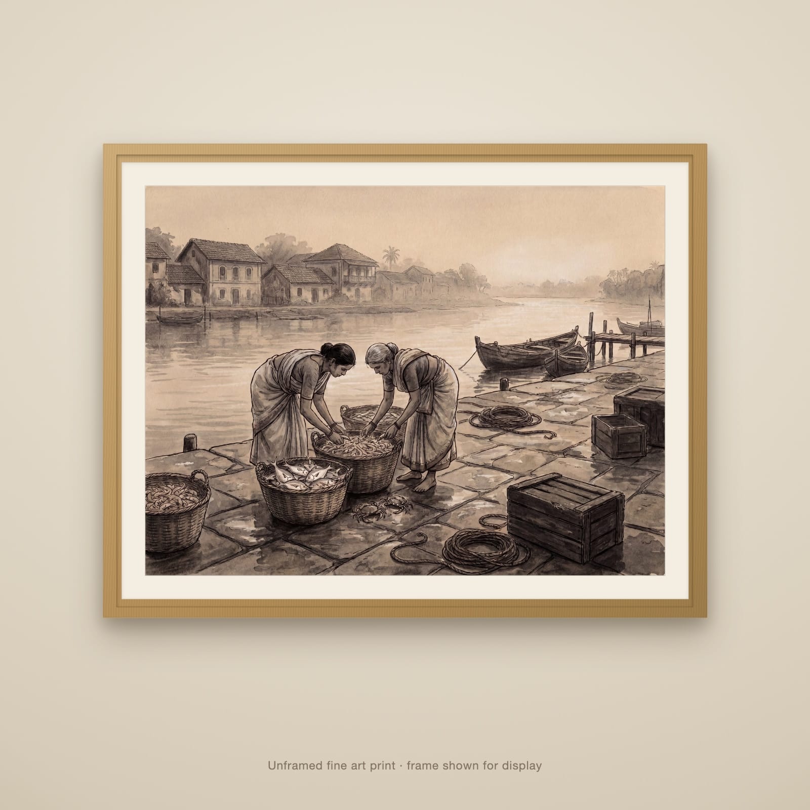 Goan Fisherwomen at the Riverside Market: Charcoal
