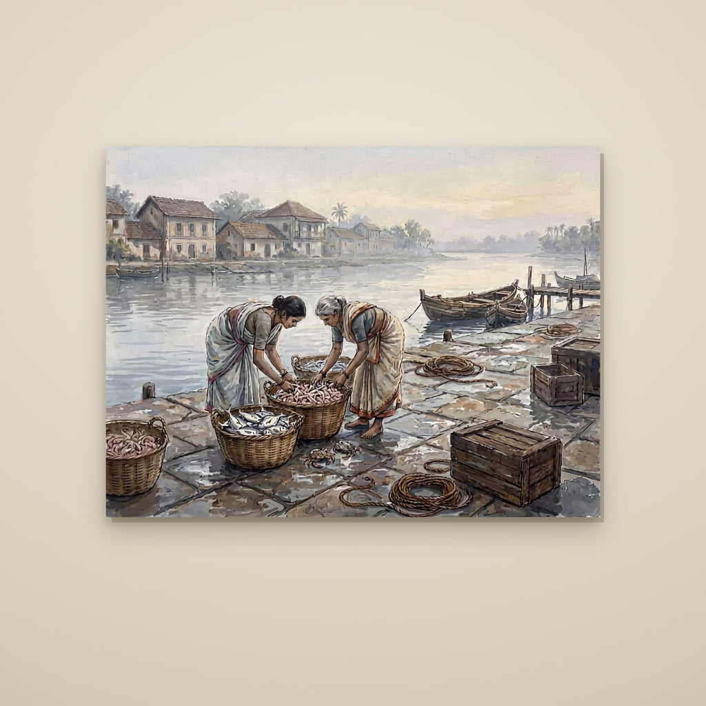 Goan Fisherwomen at the Riverside Market: Oil Canvas (gallery-wrapped canvas)
