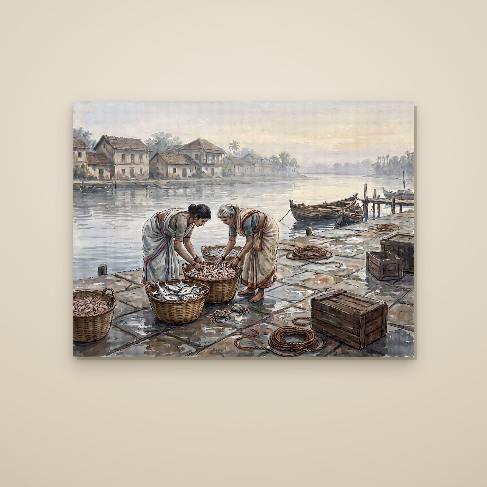 Goan Fisherwomen at the Riverside Market: Oil Canvas (gallery-wrapped canvas)