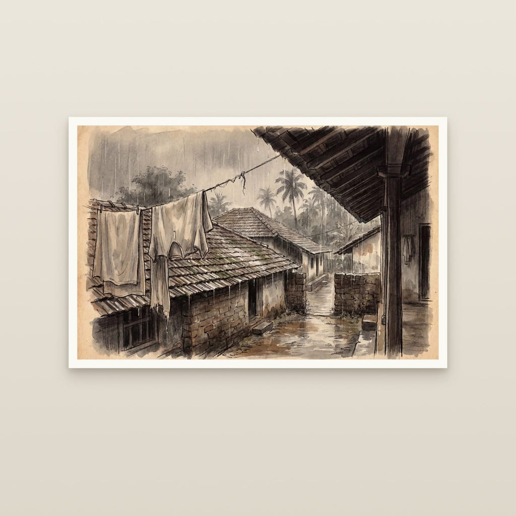 Laundry Under the Mangalore Eaves (unframed print)