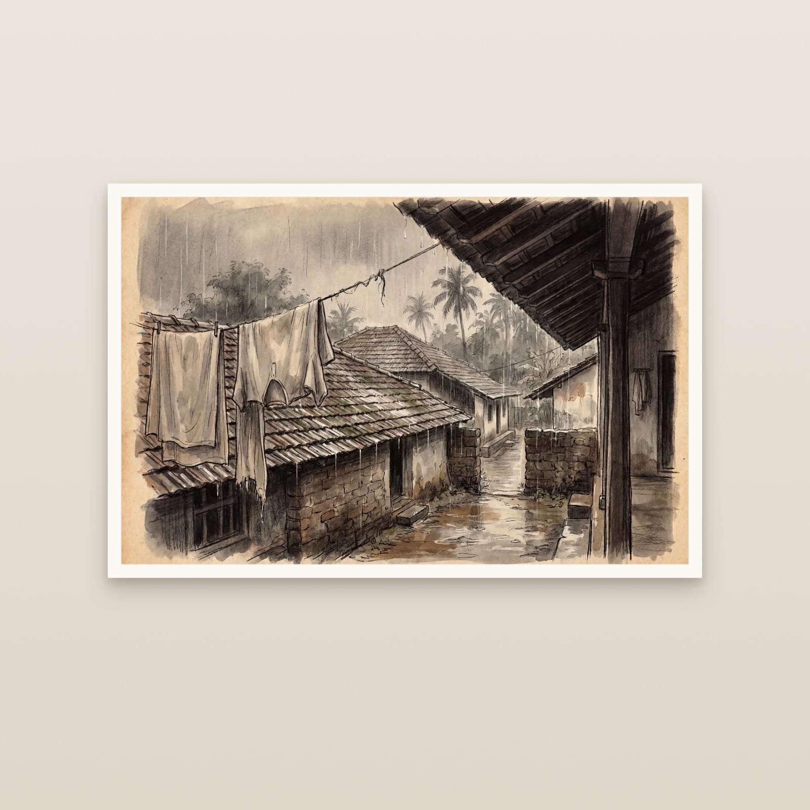 Laundry Under the Mangalore Eaves (unframed print)
