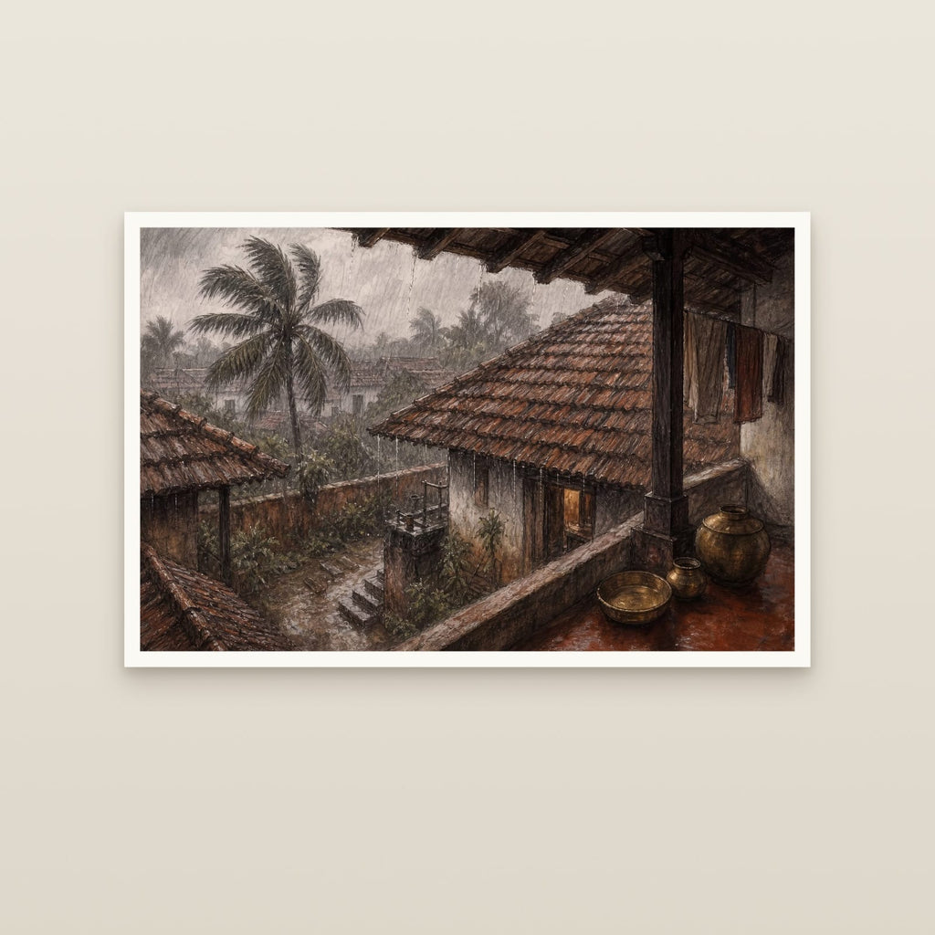 Mangalore Tile Roofs in Monsoon (unframed print)