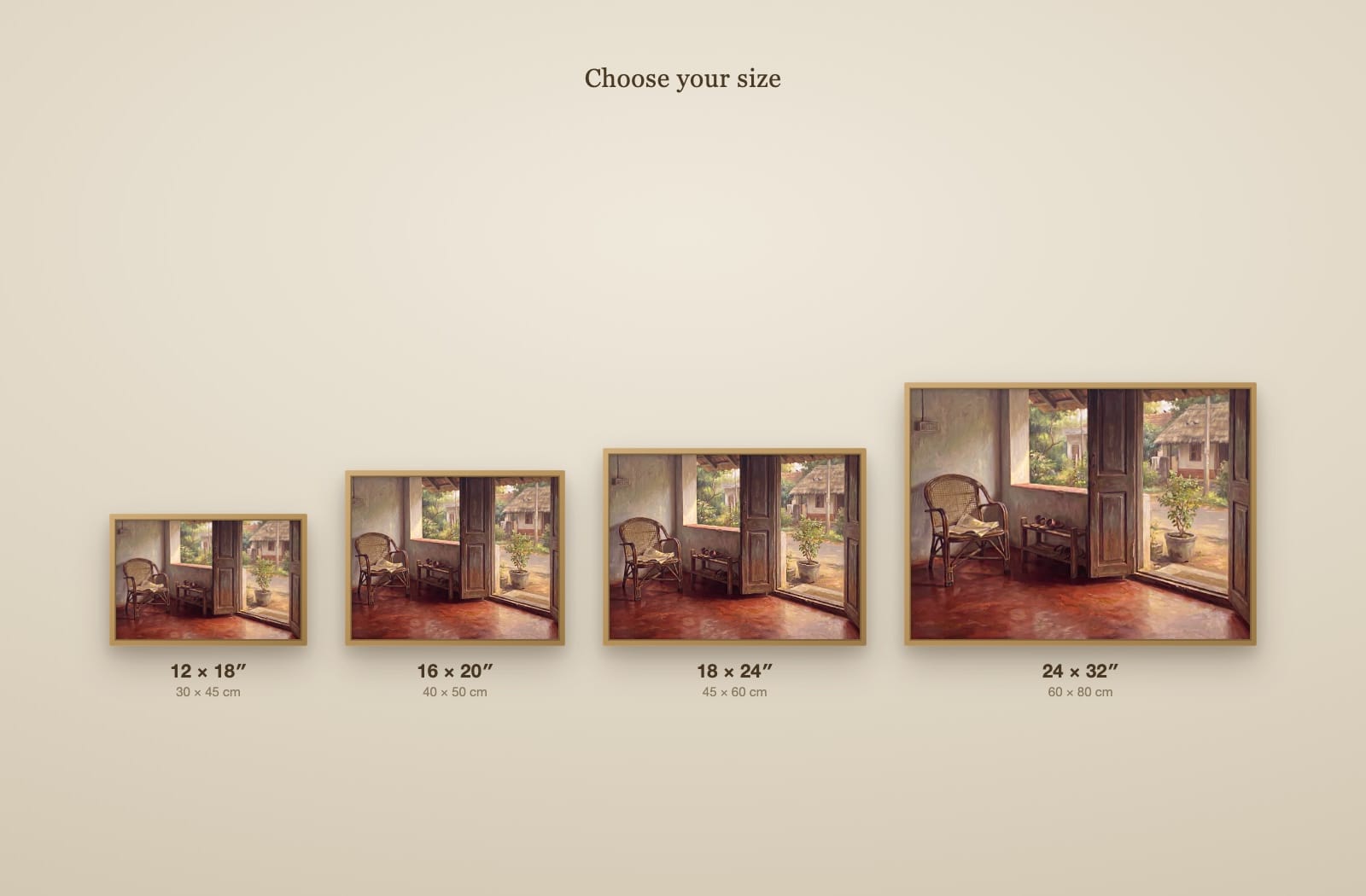 Morning on the Red Oxide Verandah (Canvas) size guide