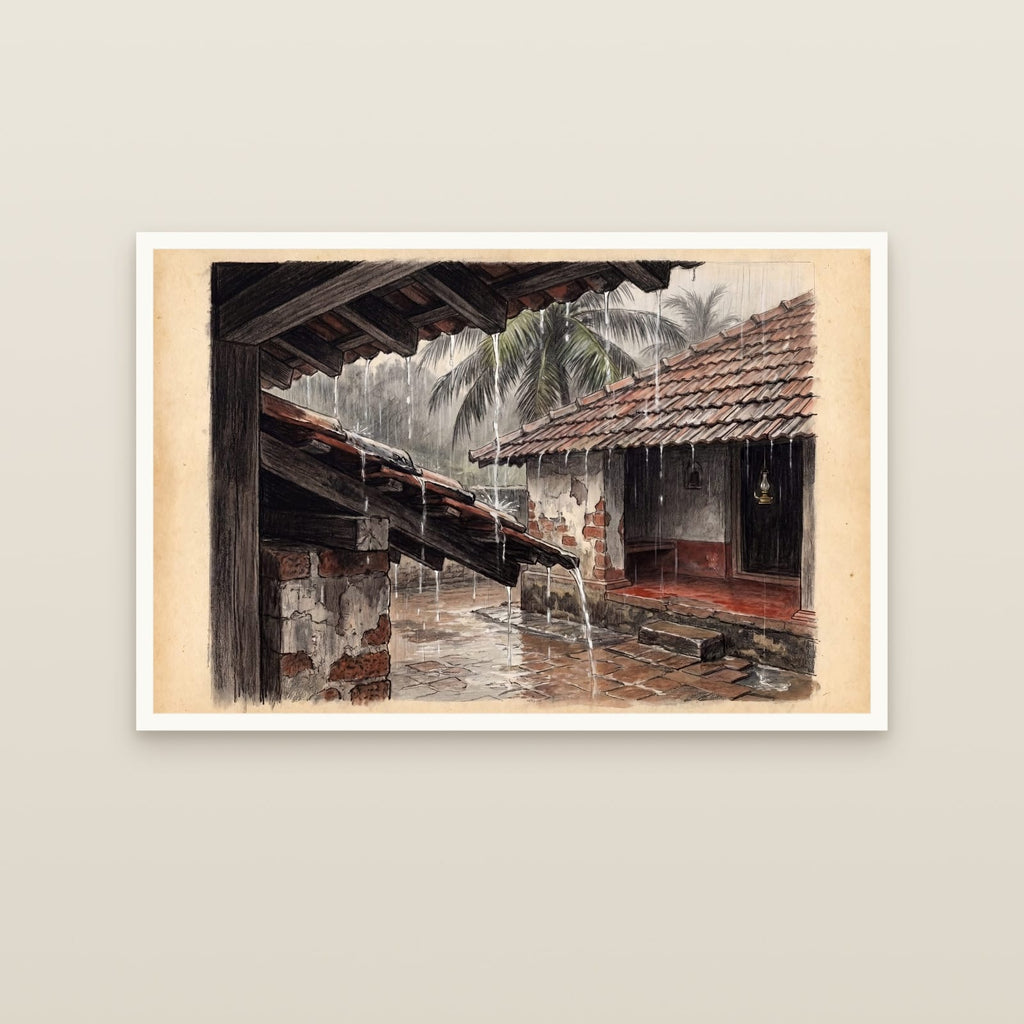 Rain at the Mangalore Roof Edge (unframed print)