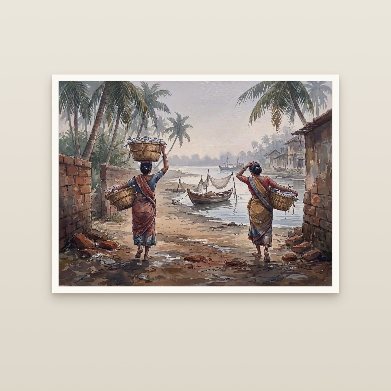 Tonse to Malpe, Baskets Homeward: Oil (unframed print)